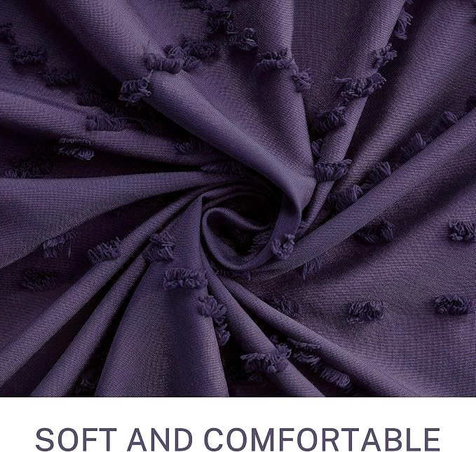 Siiluminisoy Boho Shower Curtain 84inch Dark Purple Woven Fabric Long Shower Curtain, Tufted Chevron Textured Striped 72" x 84" Modern Farmhouse Minimalist Cloth Shower Curtains for Bathroom