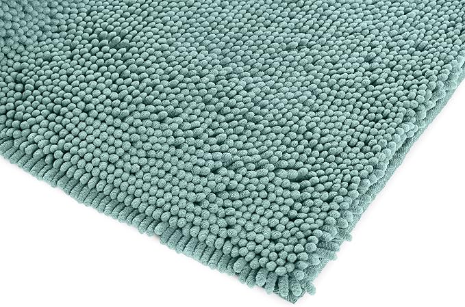 Amazon Basics Bathroom Rugs, Extra Soft Absorbent Shag Bath Rugs, Non-Slip Backing,Quick Drying,Machine Washable,Plush Comfort for Bathroom Floor,Tub and Shower, 21" x 34",Seafoam Green, (Pack of 12)
