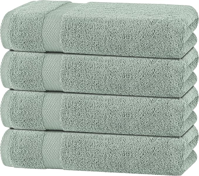 White Classic Green Bath Towels 27x54 Inch, Cotton Towel Set for Bathroom, Hotel, Gym, Spa, Soft Extra Absorbent Quick Dry 4 Pack
