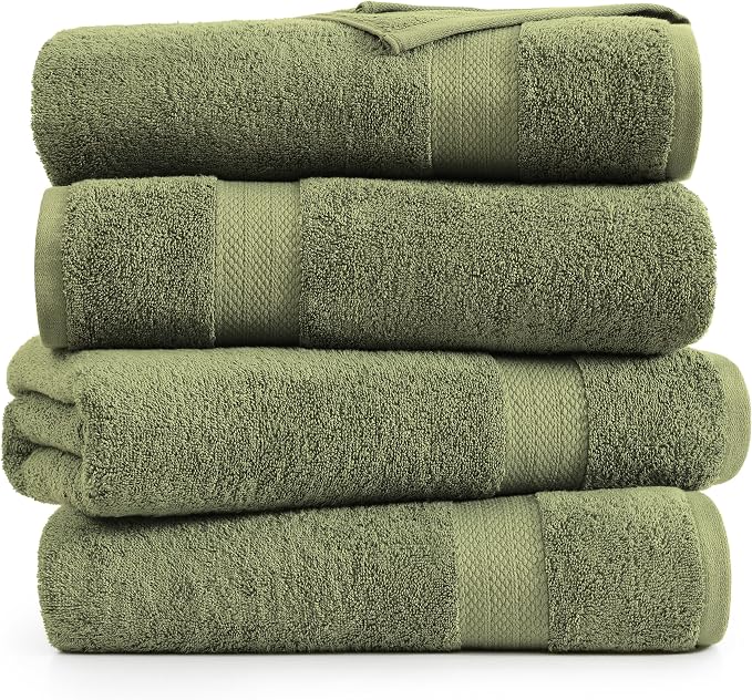 LANE LINEN Bath Sheet Set Soft Absorbent Quick Dry 100% Cotton - Oil Green | Towels Oversized Extra Large Bath - Fade-Resistant Color, Classic Terry Weave, Densely Woven, Coordinated Colors