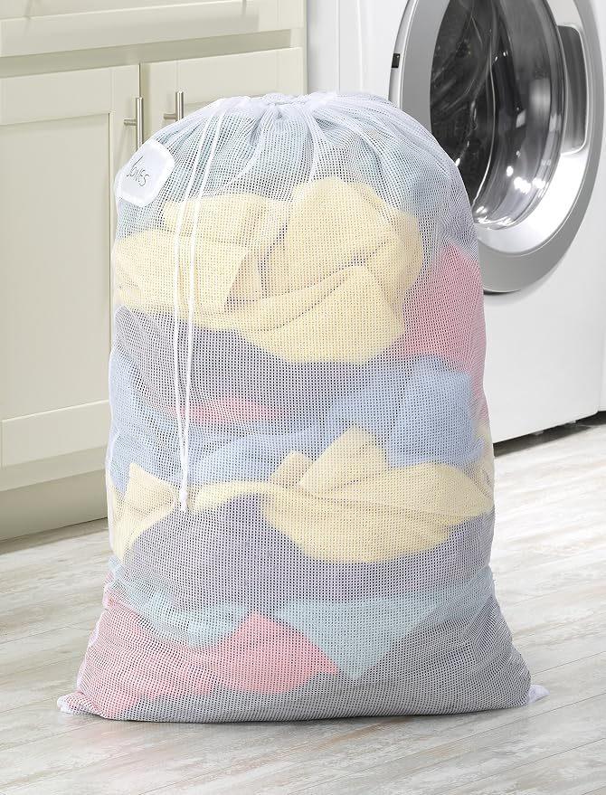 Whitmor Mesh Laundry Bag w/ID Tag White