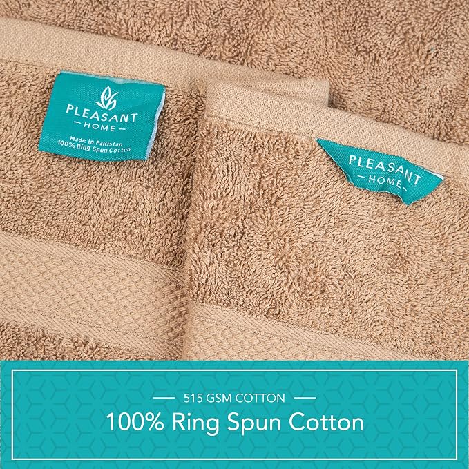 Pleasant Home Bath Towels Set of 6 (24” x 50”) 100% Cotton, Mocha | 515 GSM | Lightweight, Soft & Highly Absorbent Luxury Towels for Bathroom | for Gym, Pool & Spa