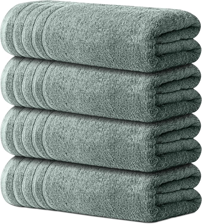 Avalon Towels Bath Towels Set of 4, Size 30 x 60 Inches - 60% Cotton, 40% Viscose Made from Bamboo, Soft and Absorbent, Quick Drying, Lightweight, Perfect for Daily Use