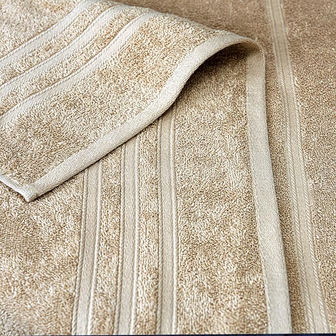 4 Piece Bath Towels 27x54 Inches, Beige | 100% Cotton, Lightweight & Quick-Dry, Ideal for Daily Bathroom Use, Practical & Comfortable