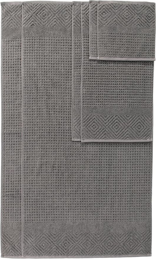 Texere 100% Organic Cotton Diamond Jacquard 700 GSM Luxury Bath Towel Sets - 2 Ultra Soft, Large Bath Towels, 2 Hand Towels, 2 Washcloths (Diamond, Cathedral Gray, 6 Piece)