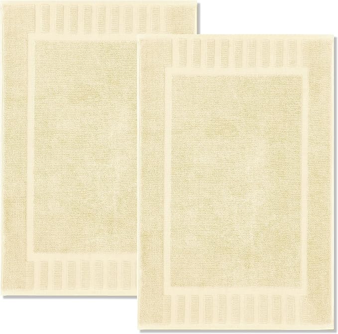 White Classic Luxury Bath Mat Floor Towel Set - Absorbent Cotton Hotel Spa Shower/Bathtub Mats [Not a Bathroom Rug] 22"x34" | 2 Pack | Beige