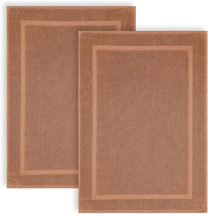 COTTON CRAFT Bath Mats - 2 Pack Tub Shower Floor Mat - 21x30 - Mocha | Ultra Absorbent Plush 900 GSM Pure Cotton Banded Border Luxury Towel Rug - Not a Bathroom Rug