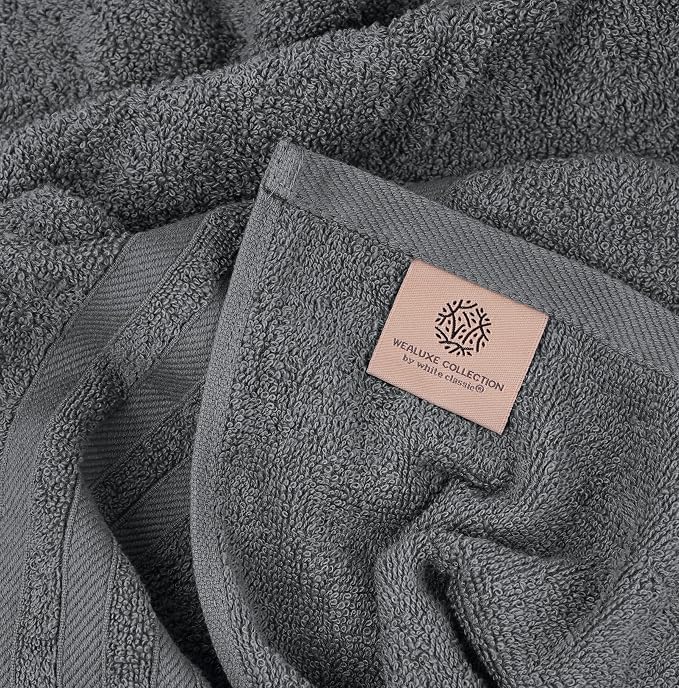 White Classic Wealuxe Grey Bath Towels Set of 4, Cotton Body Towel for Hotel, Gym, Spa, Soft Extra Absorbent Quick Dry Towels for Bathroom 27x54 Inch